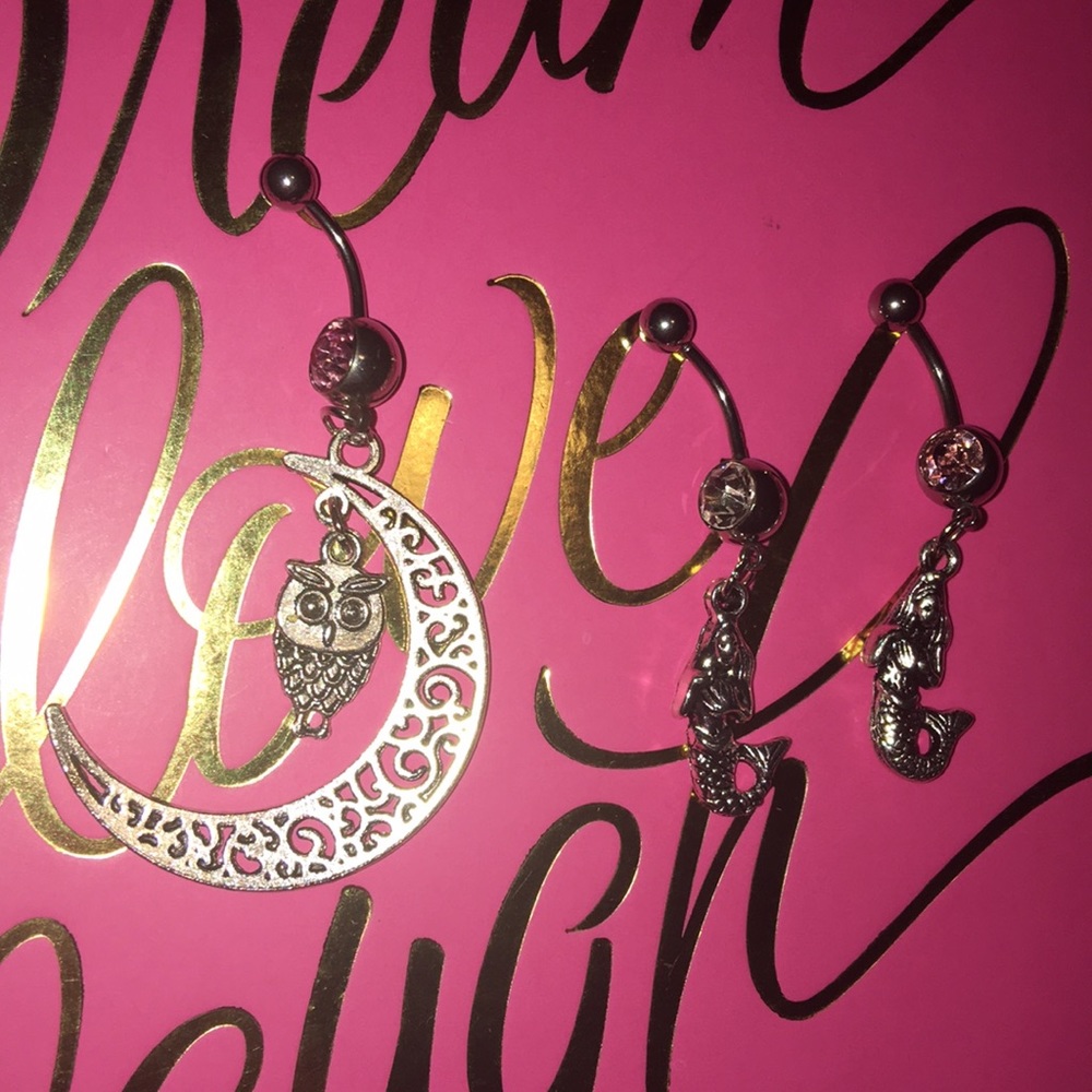 bundle 3 silver owl/mermaid belly rings